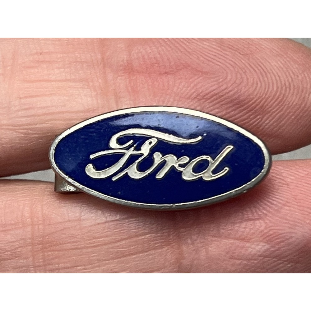 Ford Tie Clip Blue Enamel Oval Script Logo Silver-Tone Metal Automobilia
